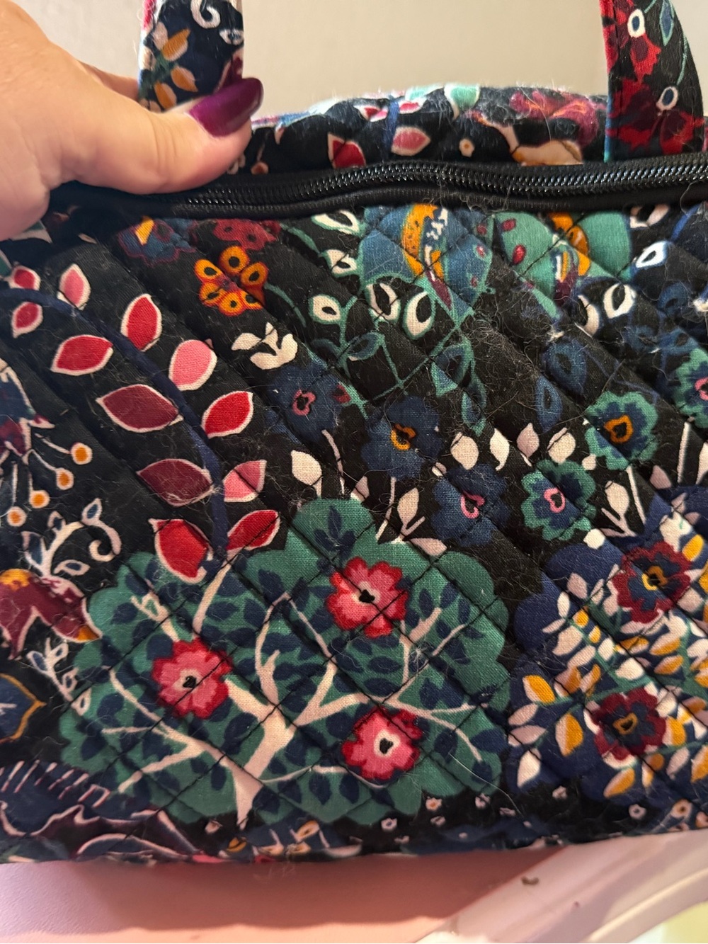 Quilted Floral Travel Cosmetic Bag - Navy Multi - Picture 5 of 7